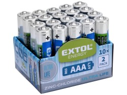 Baterie zink-chloridové, 20ks, 1,5V AAA (R03) EXTOL ENERGY (obrázek pro) Baterie zink-chloridové, 20ks, 1,5V AAA (R03) EXTOL ENERGY